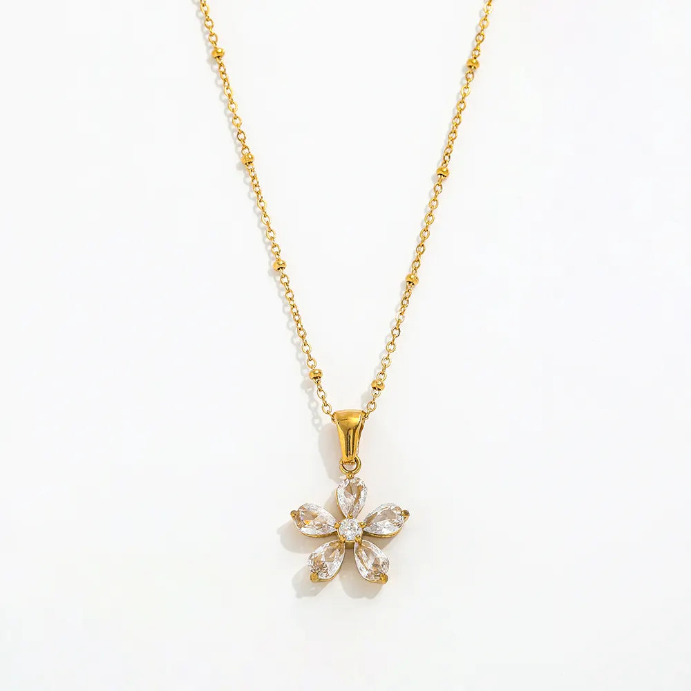 CZ Flower Petal Pendant Necklace