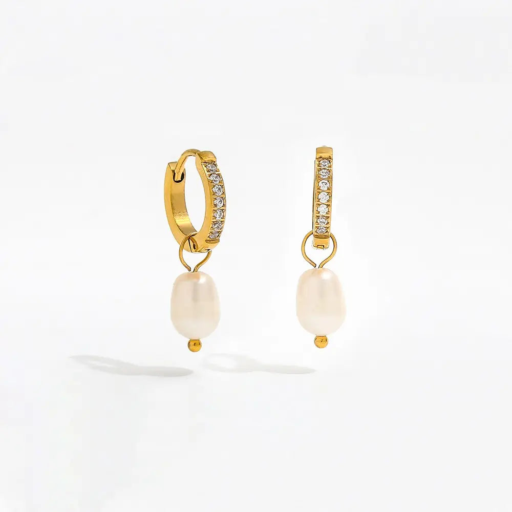 Pearl Huggies 18K Gold Plated Earrings