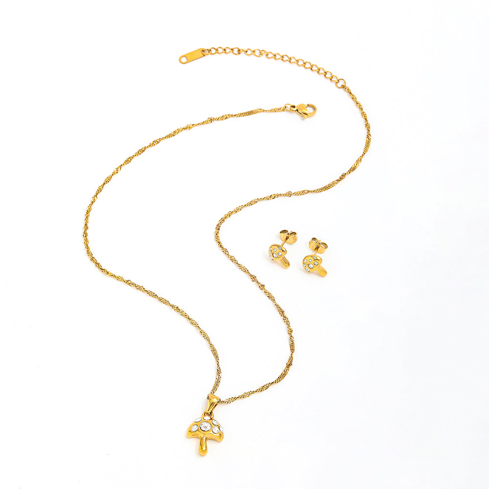 Mushroom CZ Pendant Necklace & Earrings