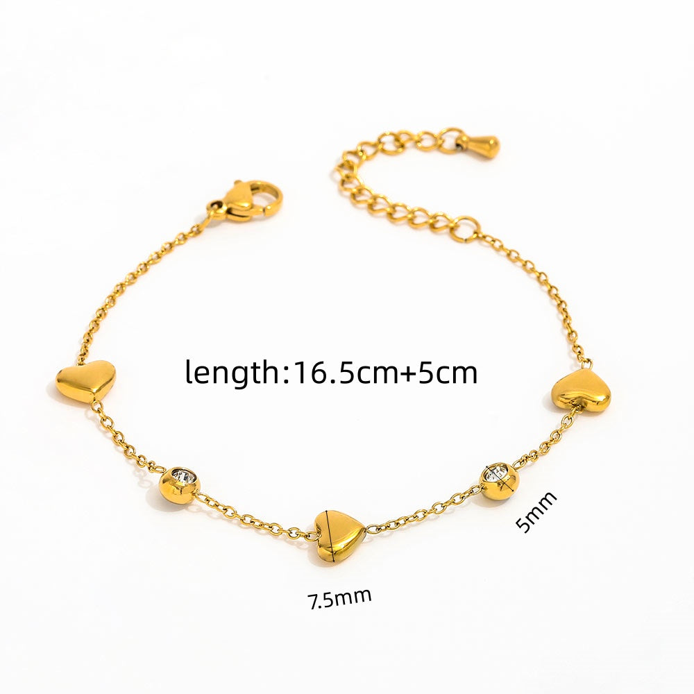 Dainty Heart CZ Bracelet | 18K Gold Plated