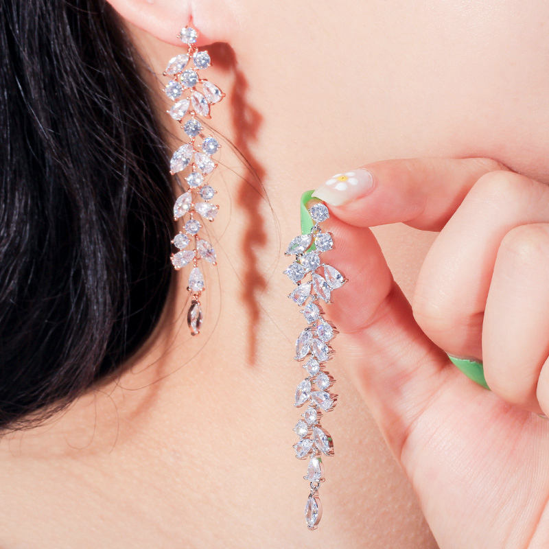 Leaf Dangle Earrings | Cubic Zirconia