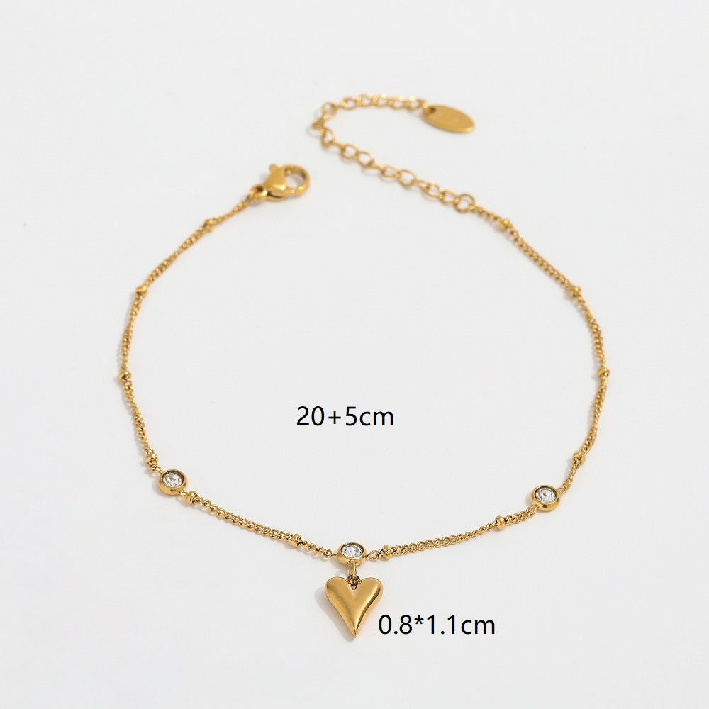 Heart Charm CZ Anklet | 18K Gold Plated