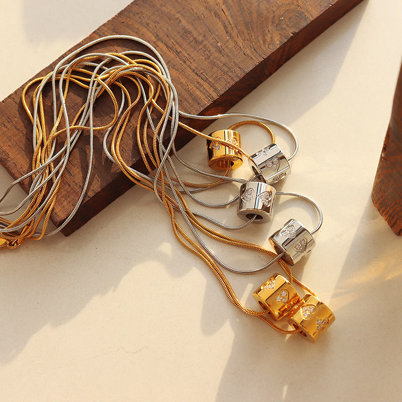Hollowed Cylindrical Pendant Necklace | 18K Gold Plated