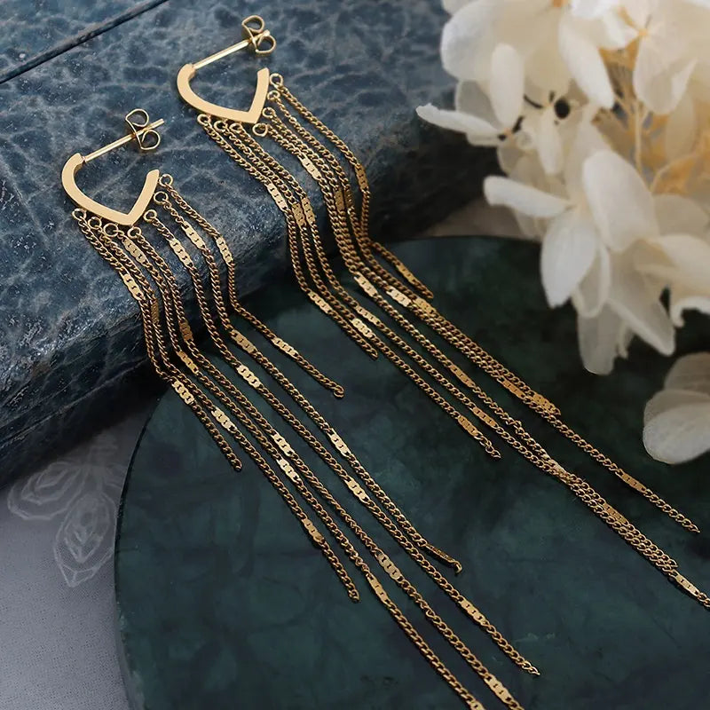 Hollow Heart Shape Tassel Earrings