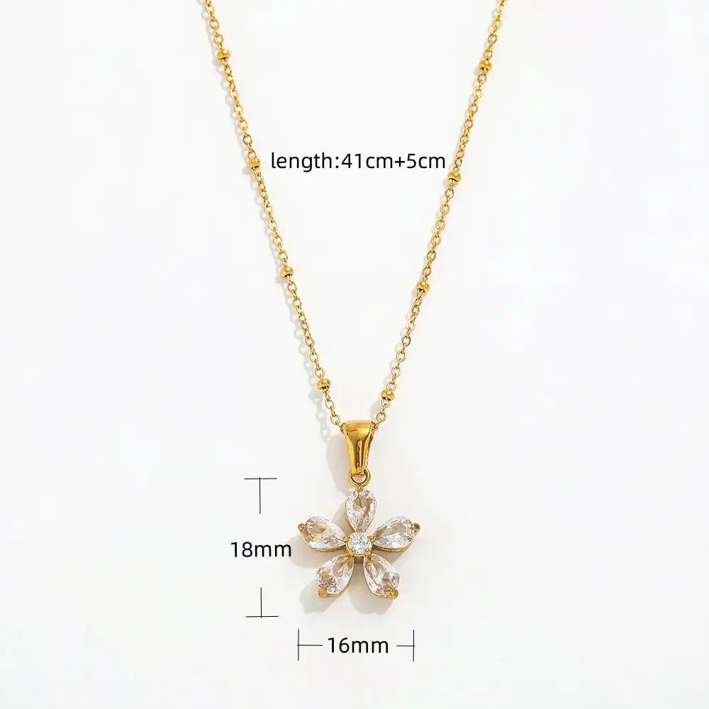 CZ Flower Petal Pendant Necklace