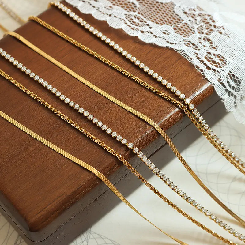 Three Layers Snake Chain Pave Necklace