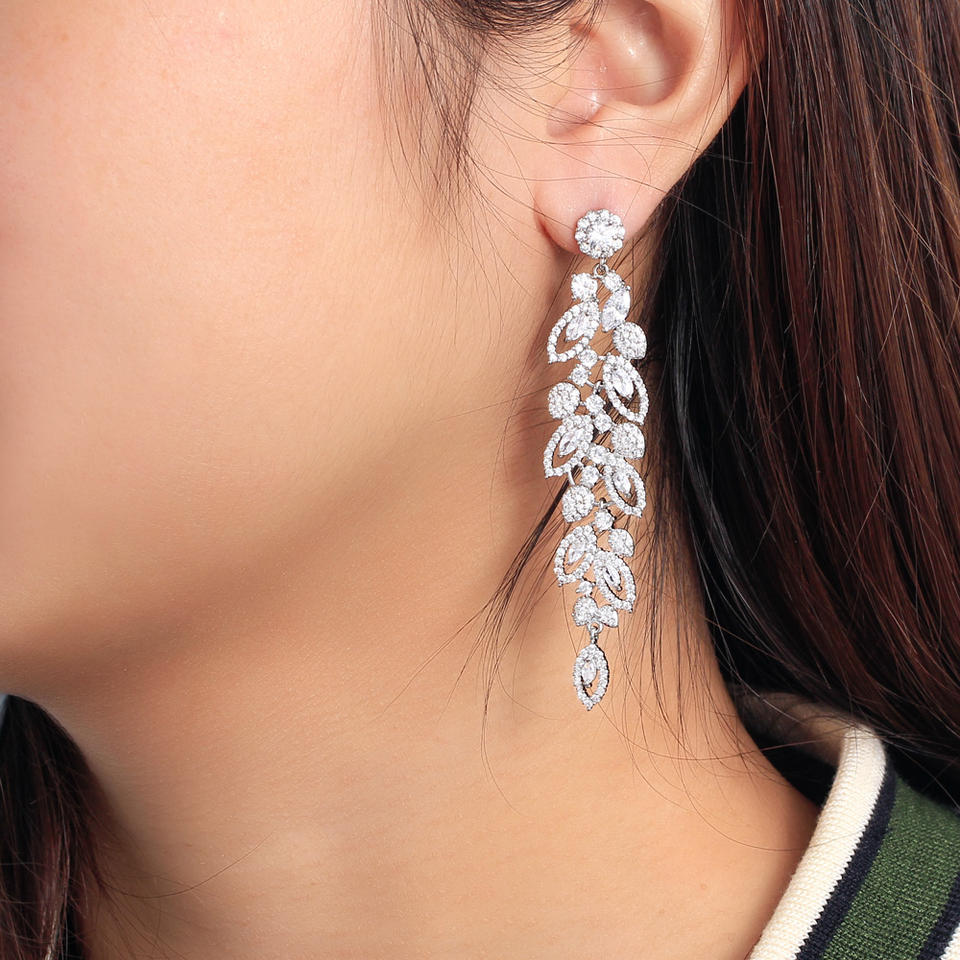 Leaf Style Cubic Zirconia Dangle Earrings