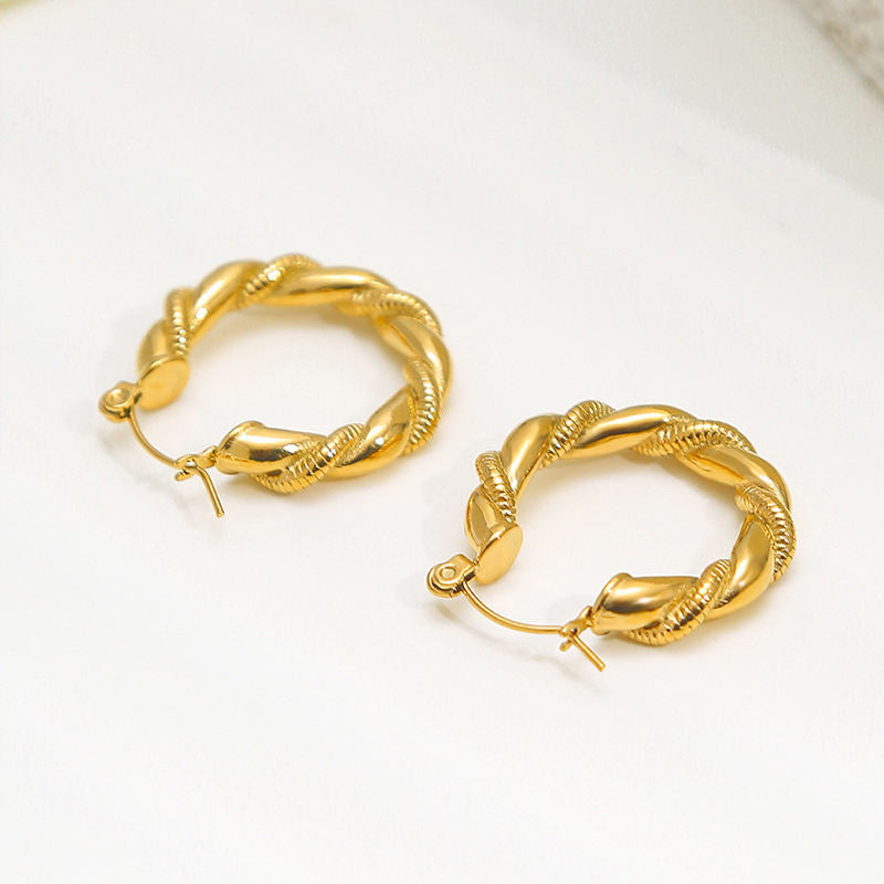Retro Twisted 18K Gold Plated Hoop Earrings