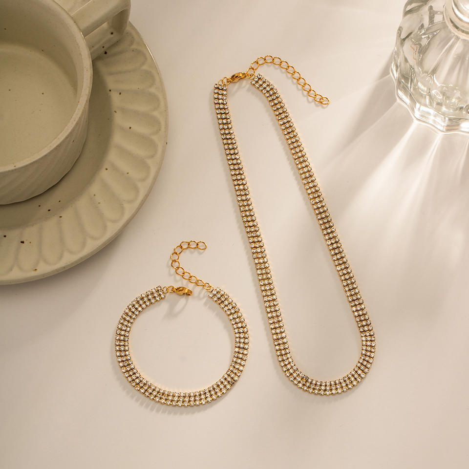 Three Lines Cubic Zirconia Tennis Necklace & Bracelet