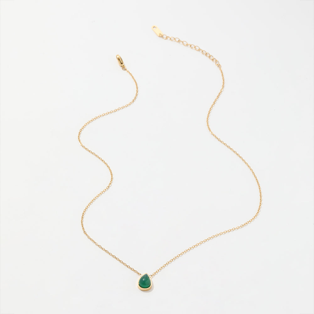 Green Water Drop Dainty Pendant Necklace | 18K Gold Plated