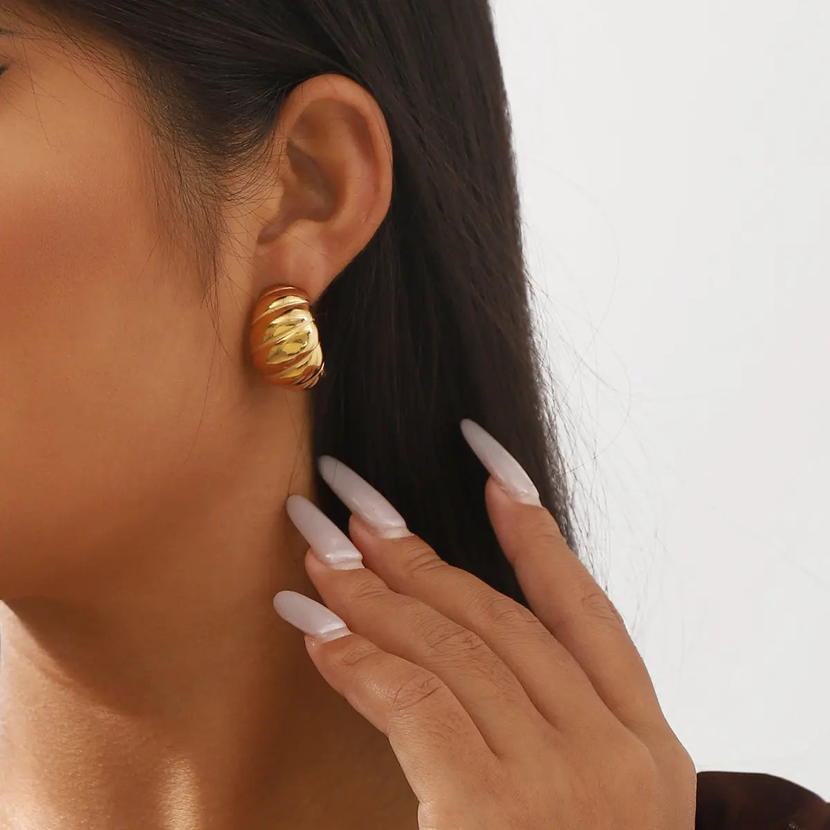 Big Chunky 18K Gold Plated Croissant Earrings