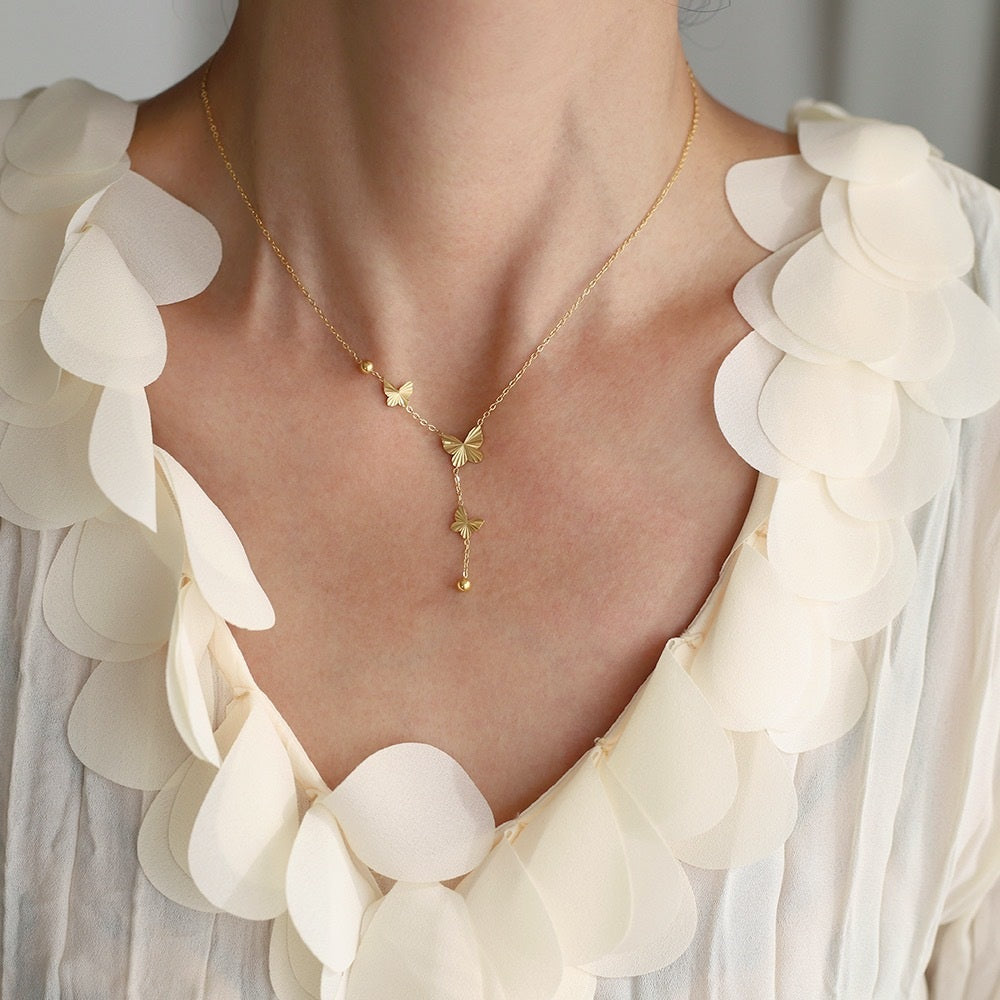 Butterfly Pendant Tassel Necklace | 18K Gold Plated