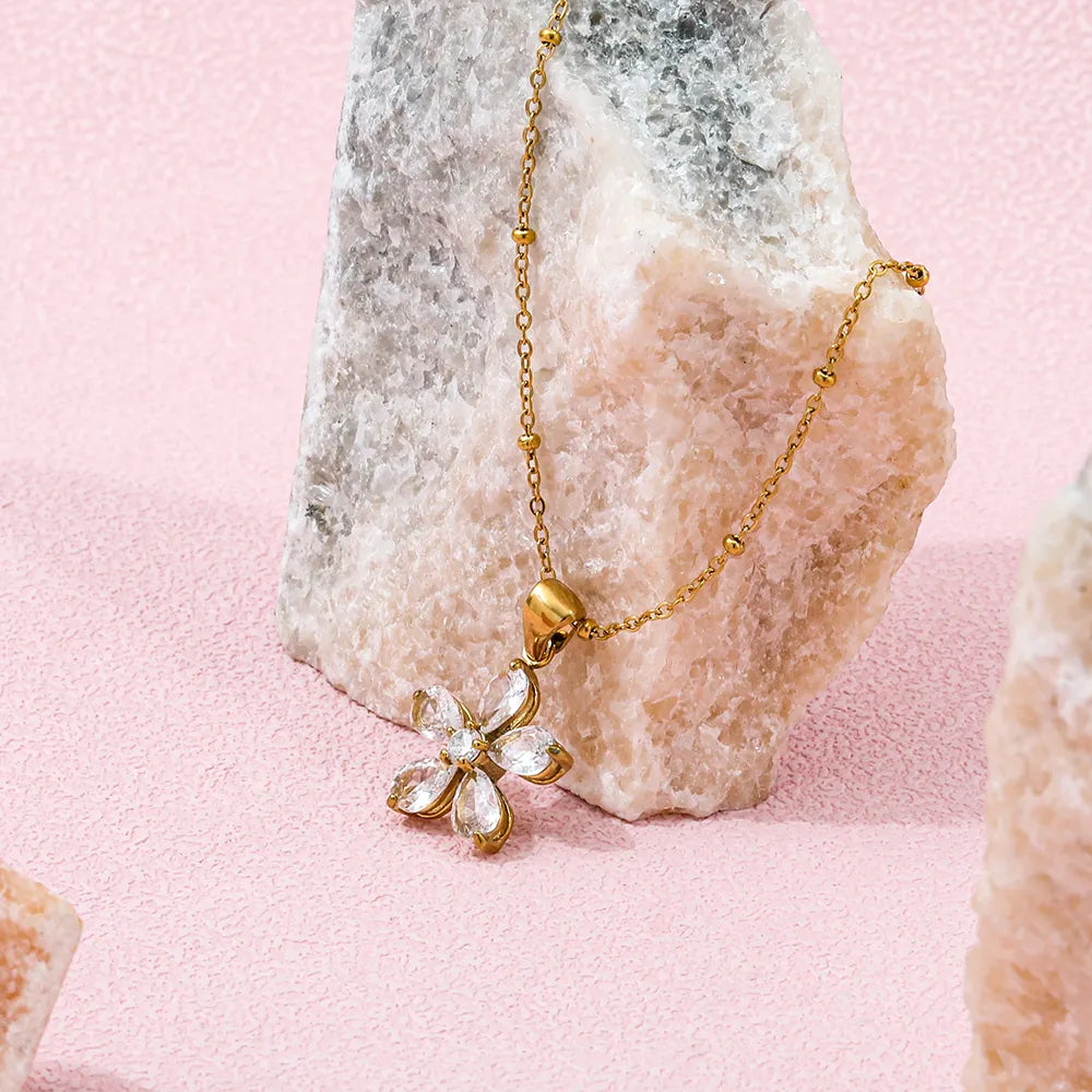 CZ Flower Petal Pendant Necklace