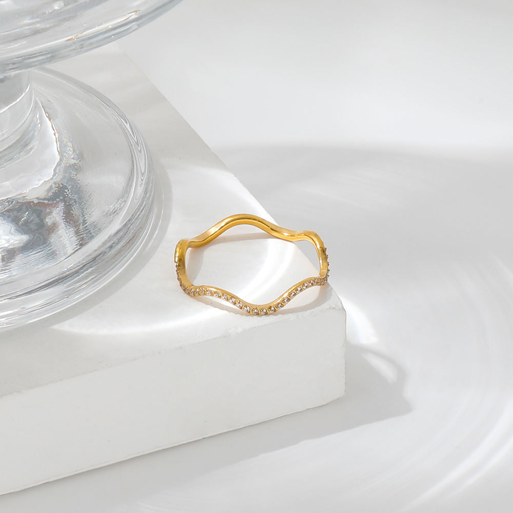 Waved CZ Half Pave Ring | 18K Gold Plated