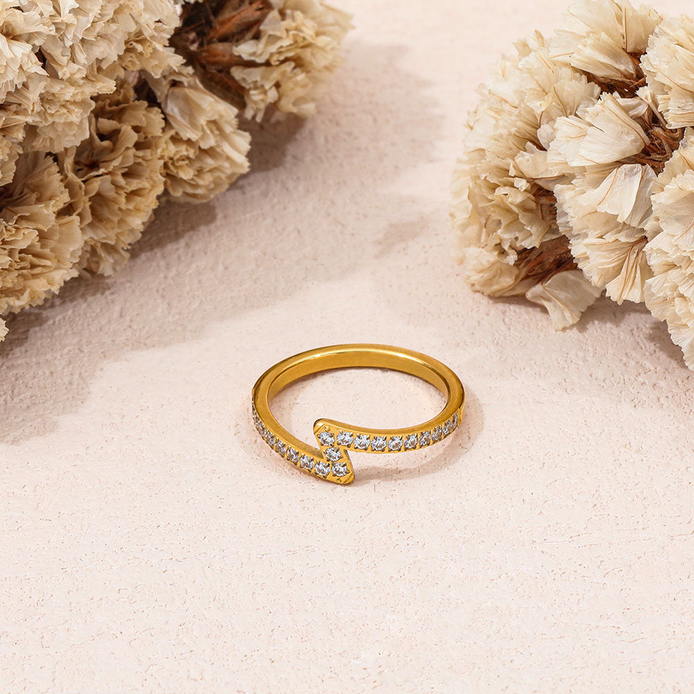 Lightning Dainty Half Pave Ring | 18K Gold Plated
