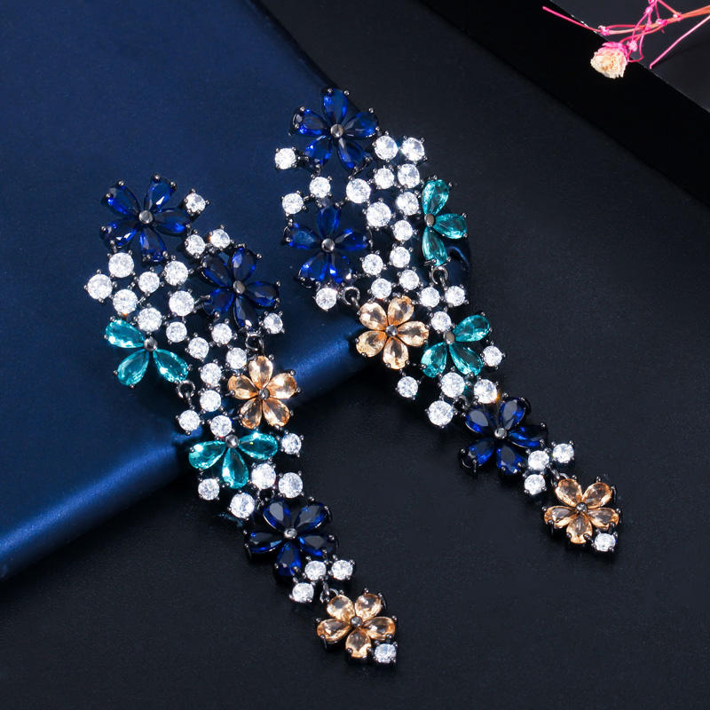 Multi Color Cubic Zirconia Flower Earrings