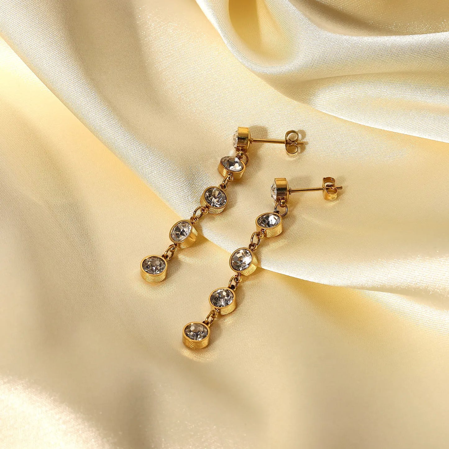 Round CZ 18K Gold Plated Tassel Earrings