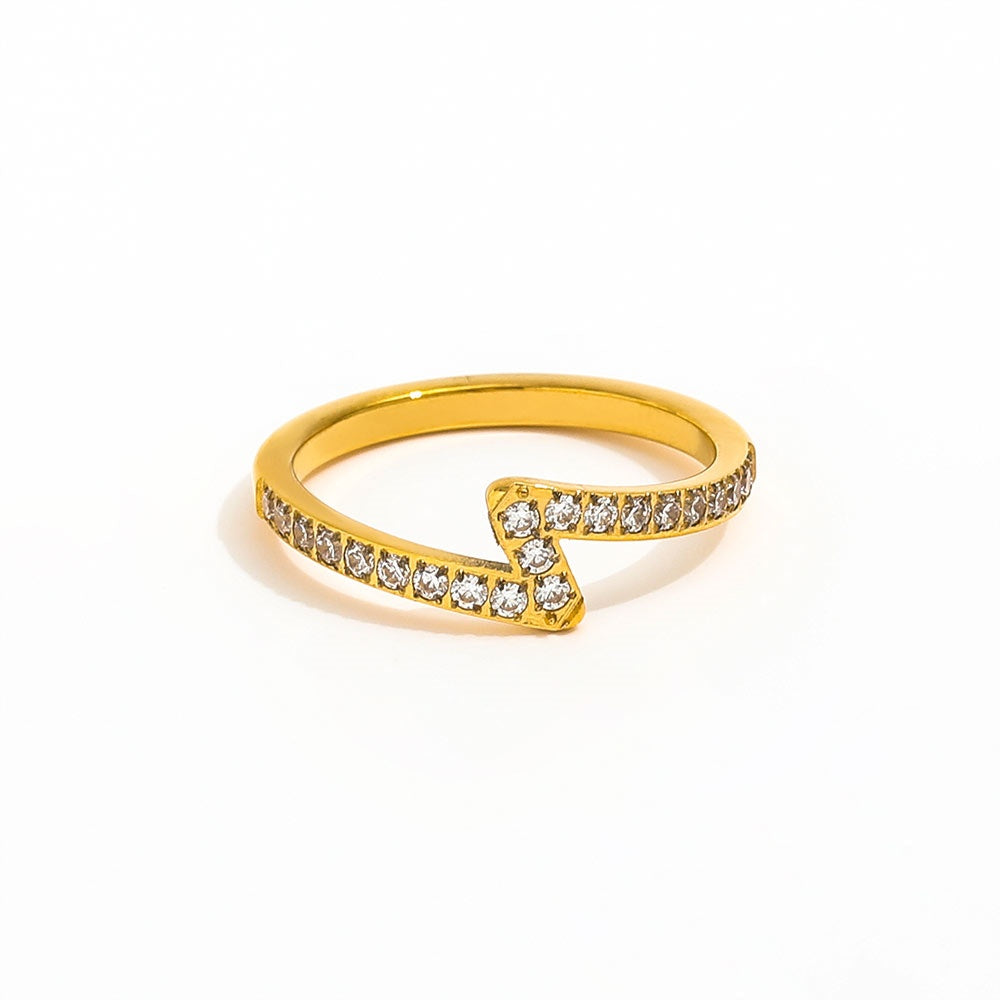 Lightning Dainty Half Pave Ring | 18K Gold Plated