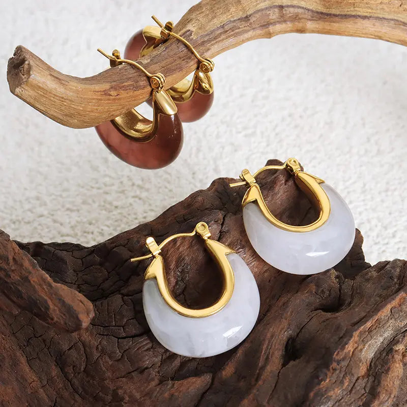 Resin Vintage 18K Gold Plated Hoop Earrings