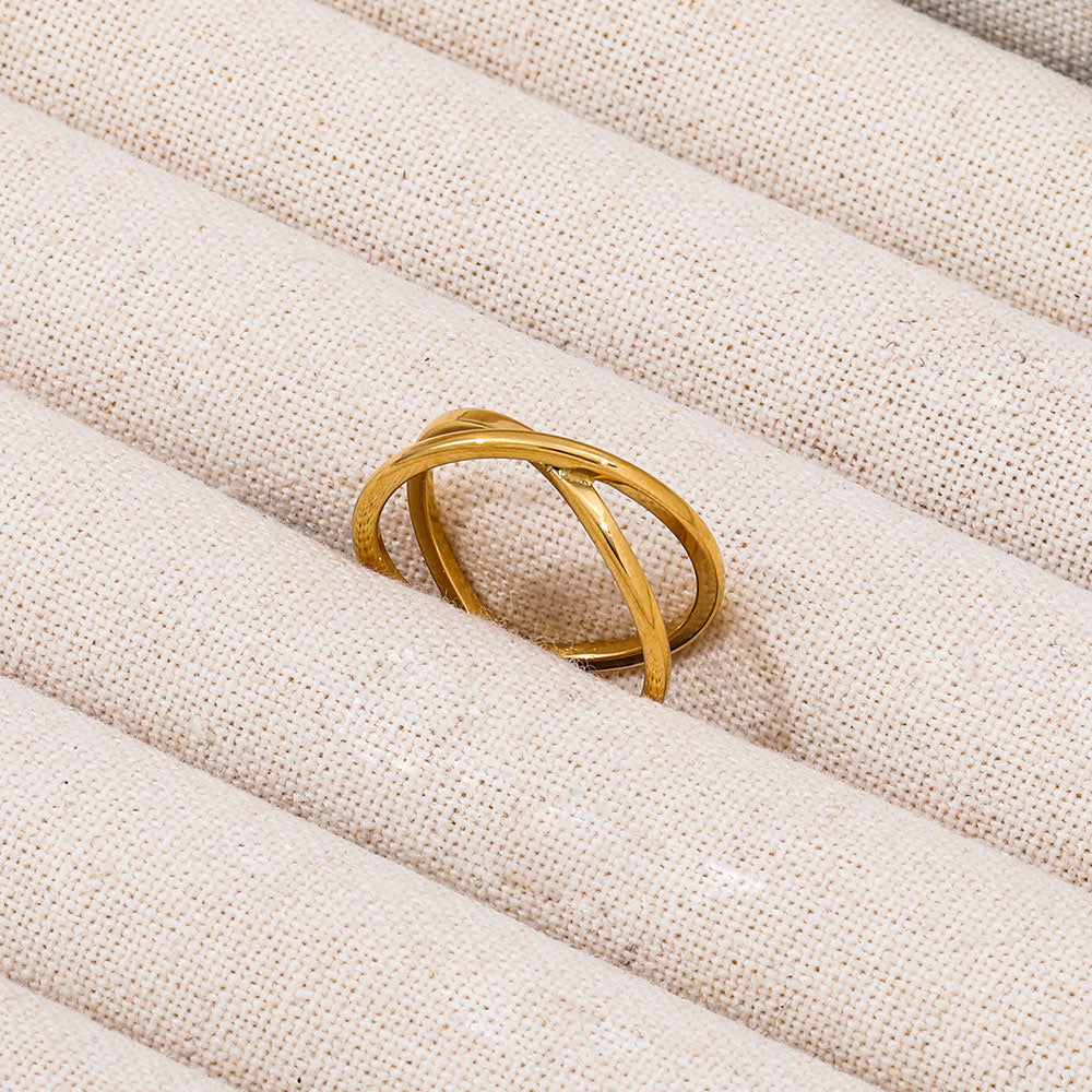 Double-layer Cross Ring | 18K Gold Plated