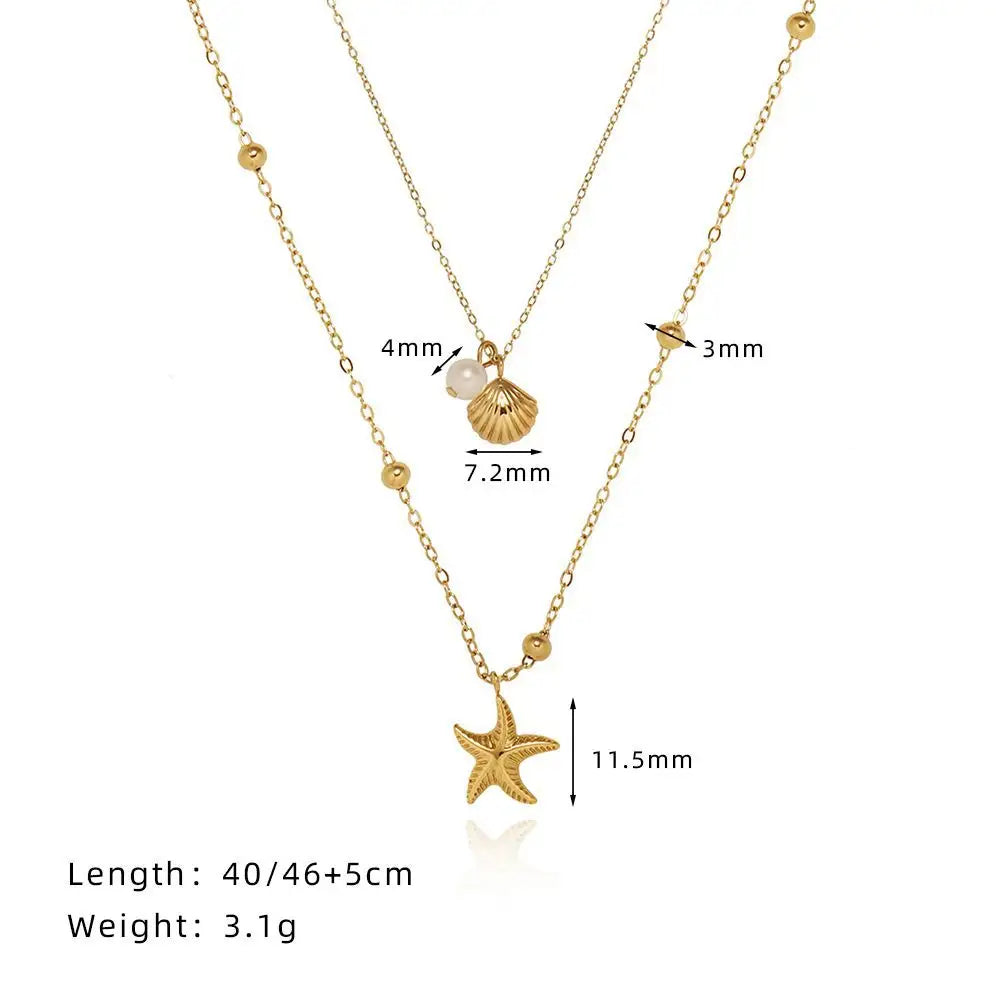 Double-Layer Shell Seastar Necklace | 18K Gold Plated