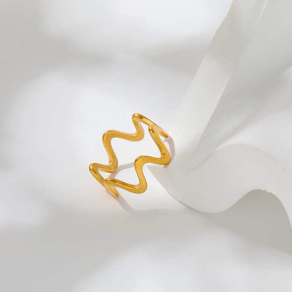 Simple Minimalist 18K Gold Plated Wave Ring