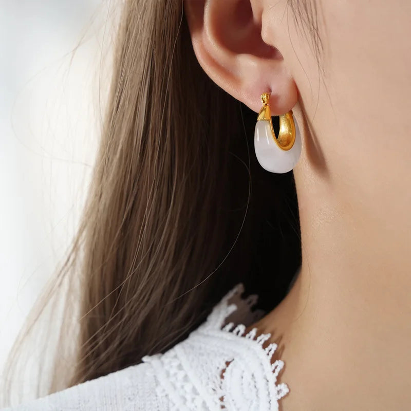 Resin Vintage 18K Gold Plated Hoop Earrings