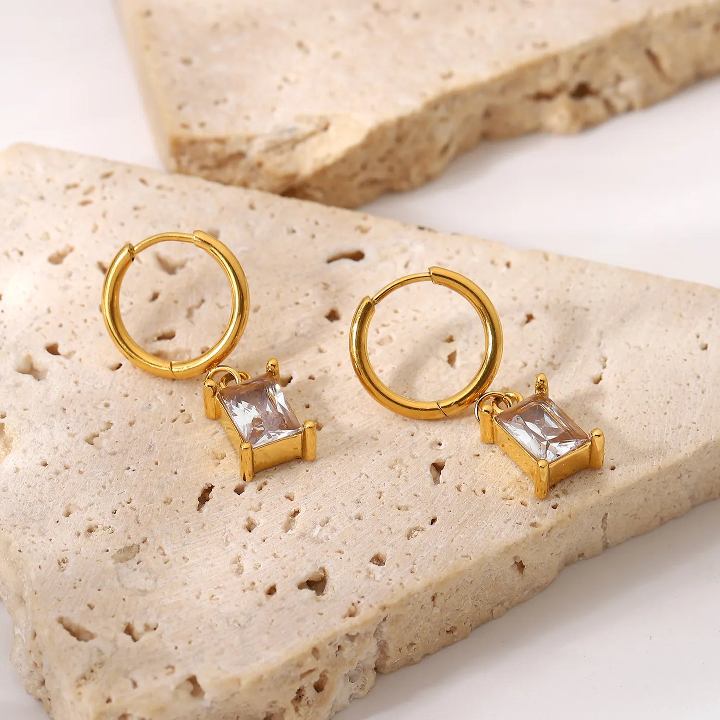 Mini Rectangle 18K Gold Plated Hoop Earrings