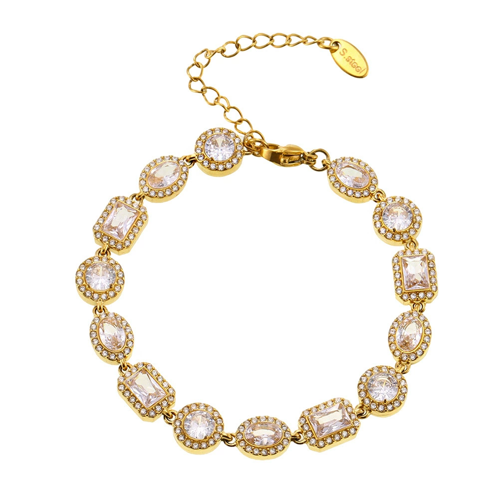 Oval Rectangle CZ Pave Bracelet | 18K Gold Plated