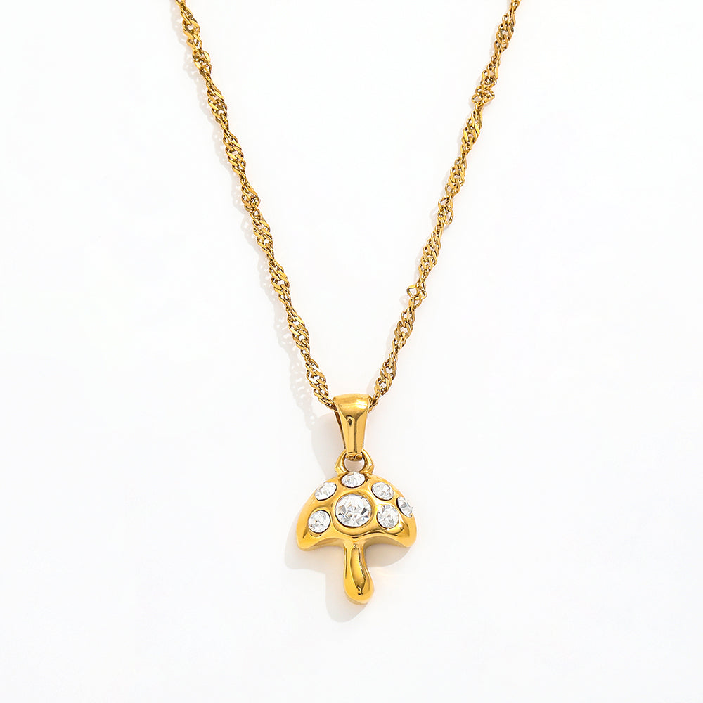Mushroom CZ Pendant Necklace & Earrings