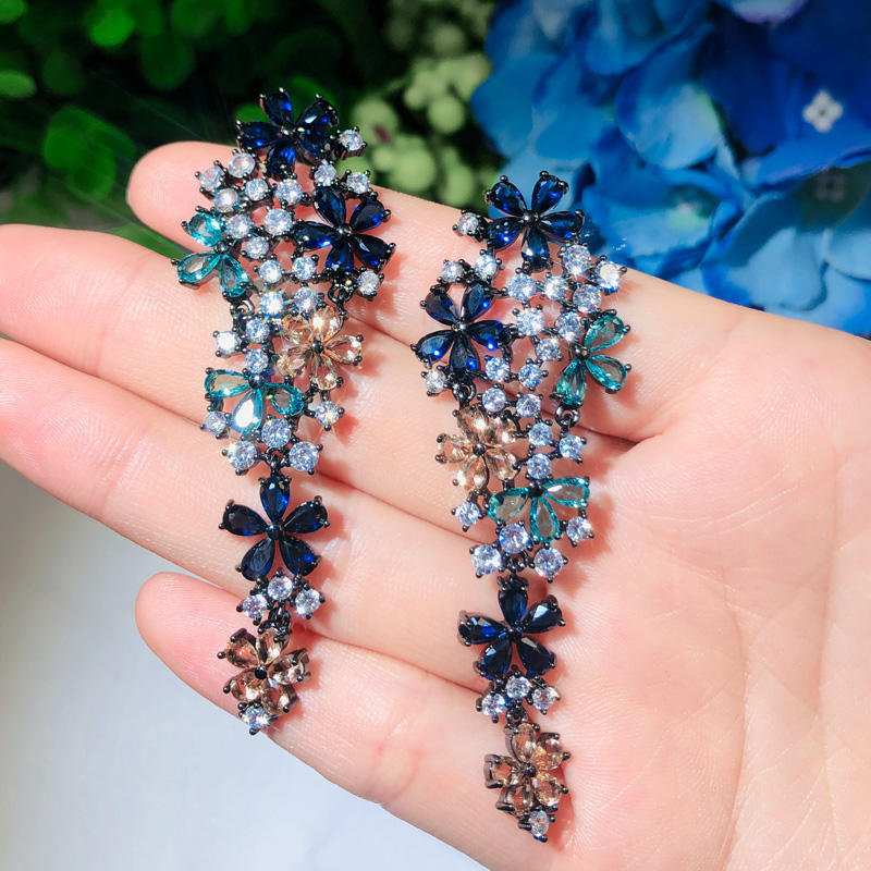 Multi Color Cubic Zirconia Flower Earrings