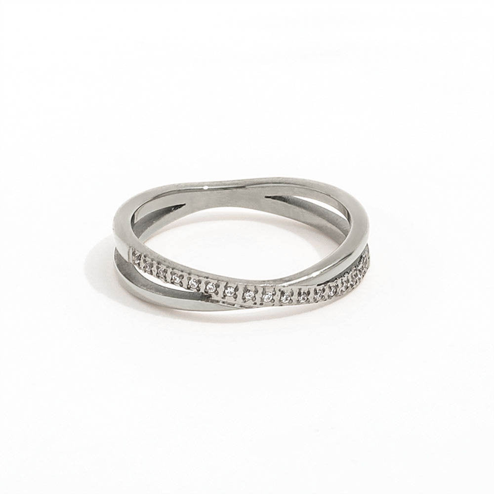 Half Pave Double-layer Cross Ring | 18K Gold Plated