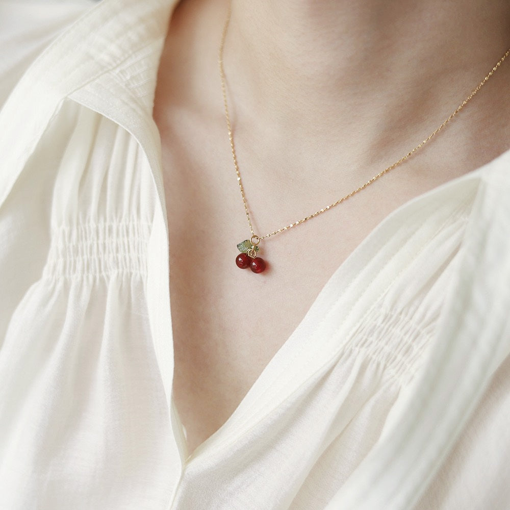 Red Cherry Necklace | 18K Gold Plated