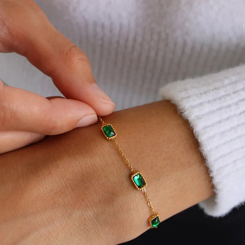Green CZ Emerald Necklace & Bracelet