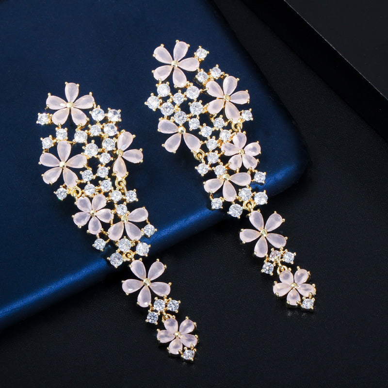 Cluster Flower Cubic Zirconia Drop Earrings