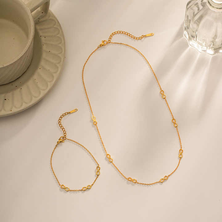 Infinity Sign Necklace and Bracelet | 18K Gold Plated