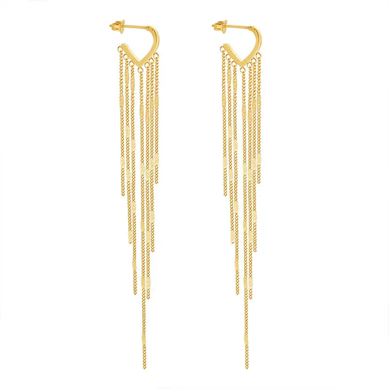 Hollow Heart Shape Tassel Earrings
