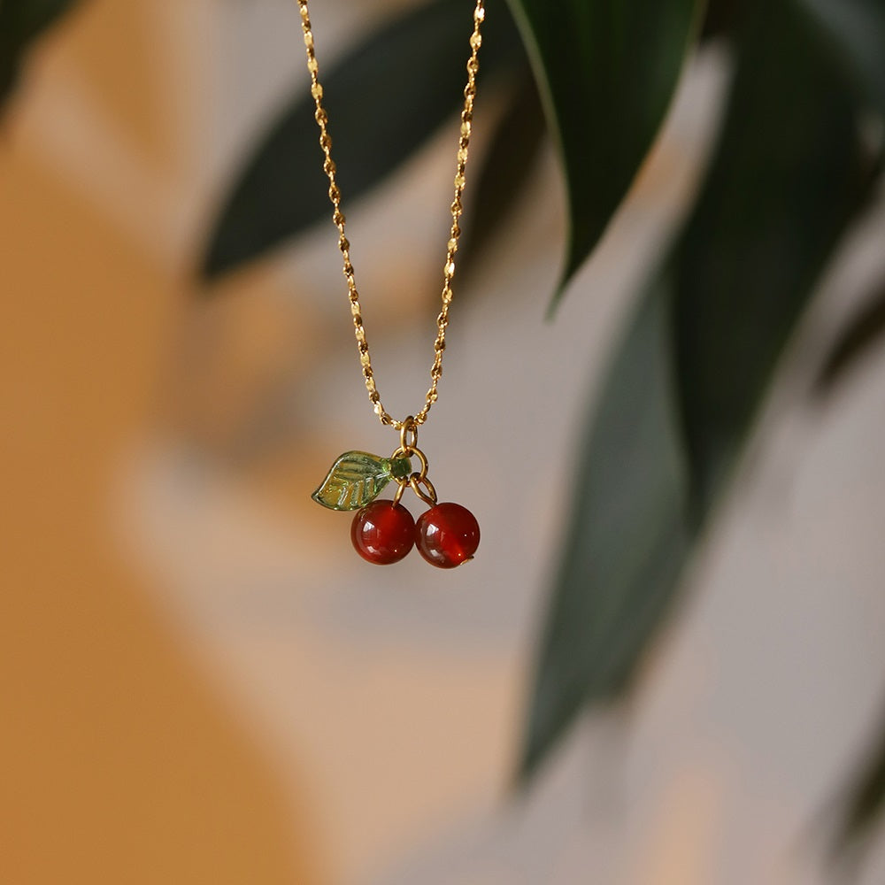 Red Cherry Necklace | 18K Gold Plated