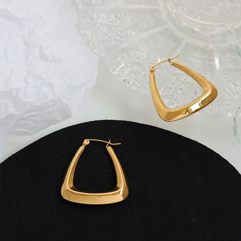 Thick Triangle 18K Gold Plated Hoop Earrings