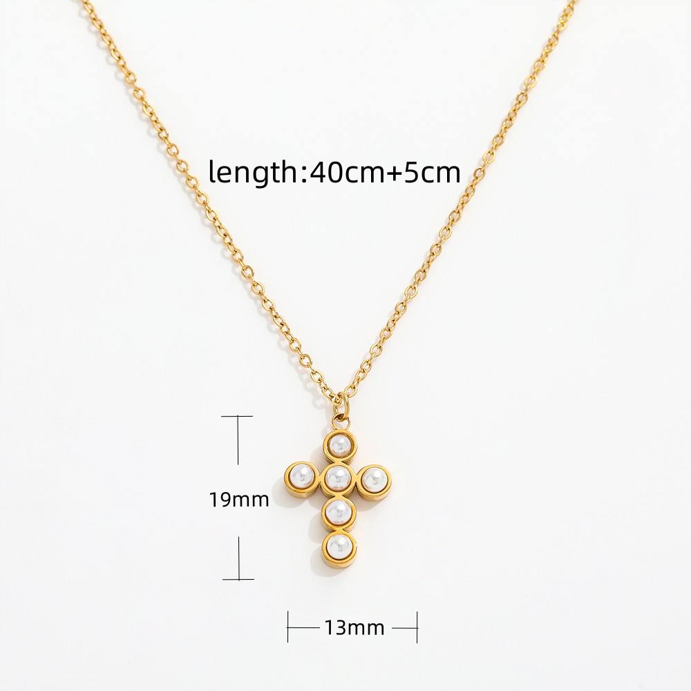Pearl Cross Pendant Necklace | 18K Gold Plated