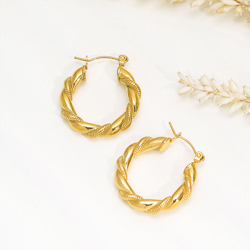 Retro Twisted 18K Gold Plated Hoop Earrings