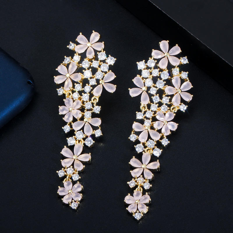 Cluster Flower Cubic Zirconia Drop Earrings