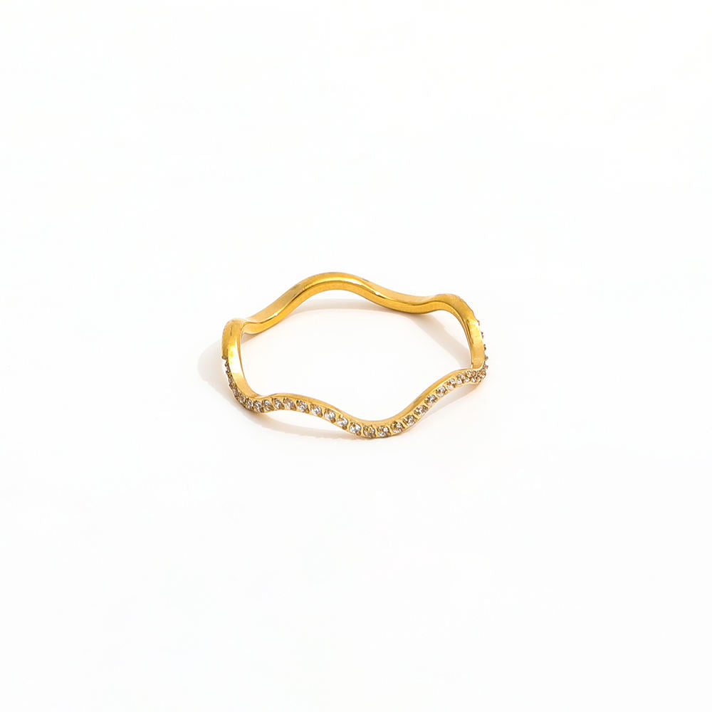 Waved CZ Half Pave Ring | 18K Gold Plated