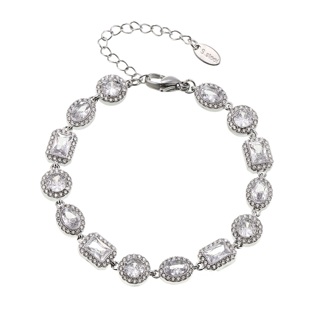 Oval Rectangle CZ Pave Bracelet | 18K Gold Plated