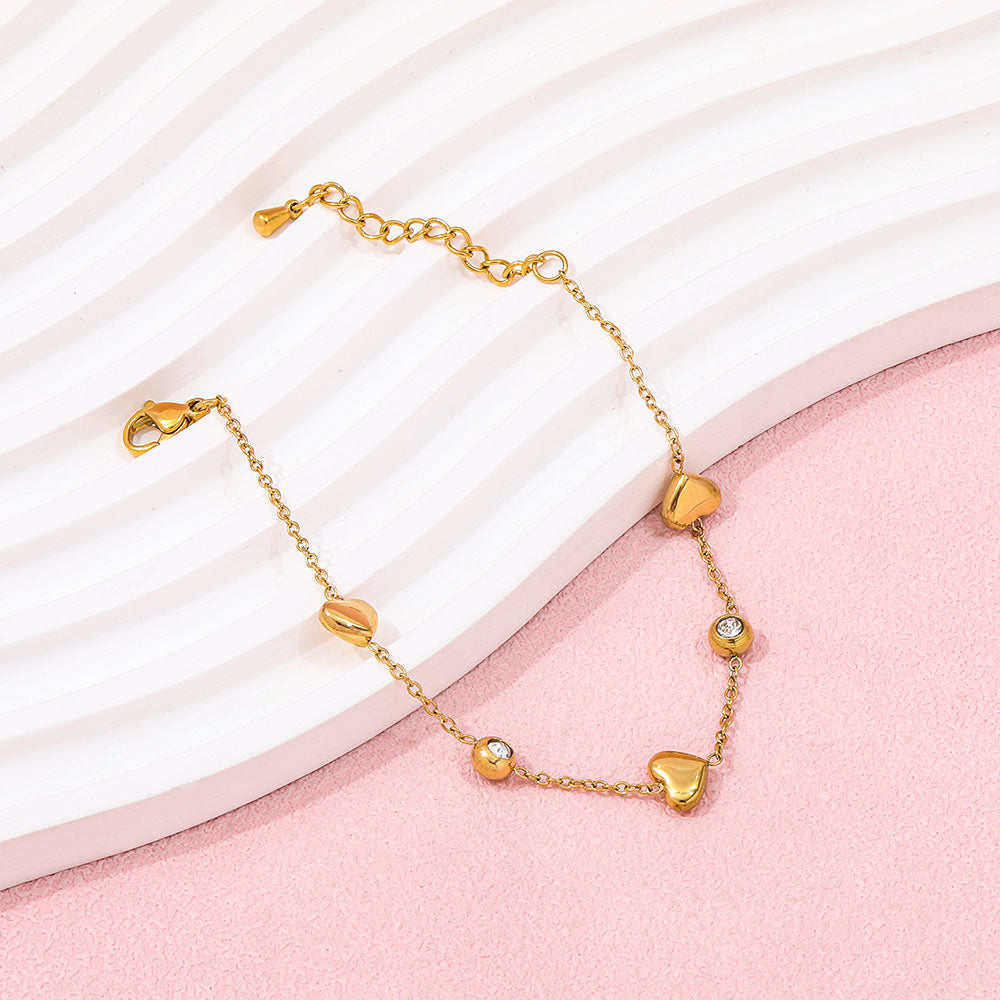 Dainty Heart CZ Bracelet | 18K Gold Plated