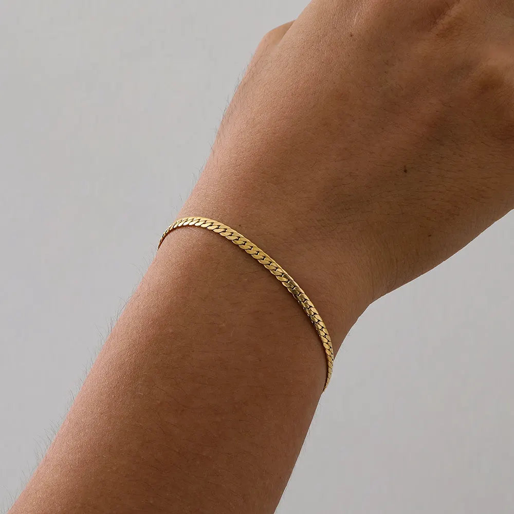 Herringbone 18K Gold Plated Chain Bracelet