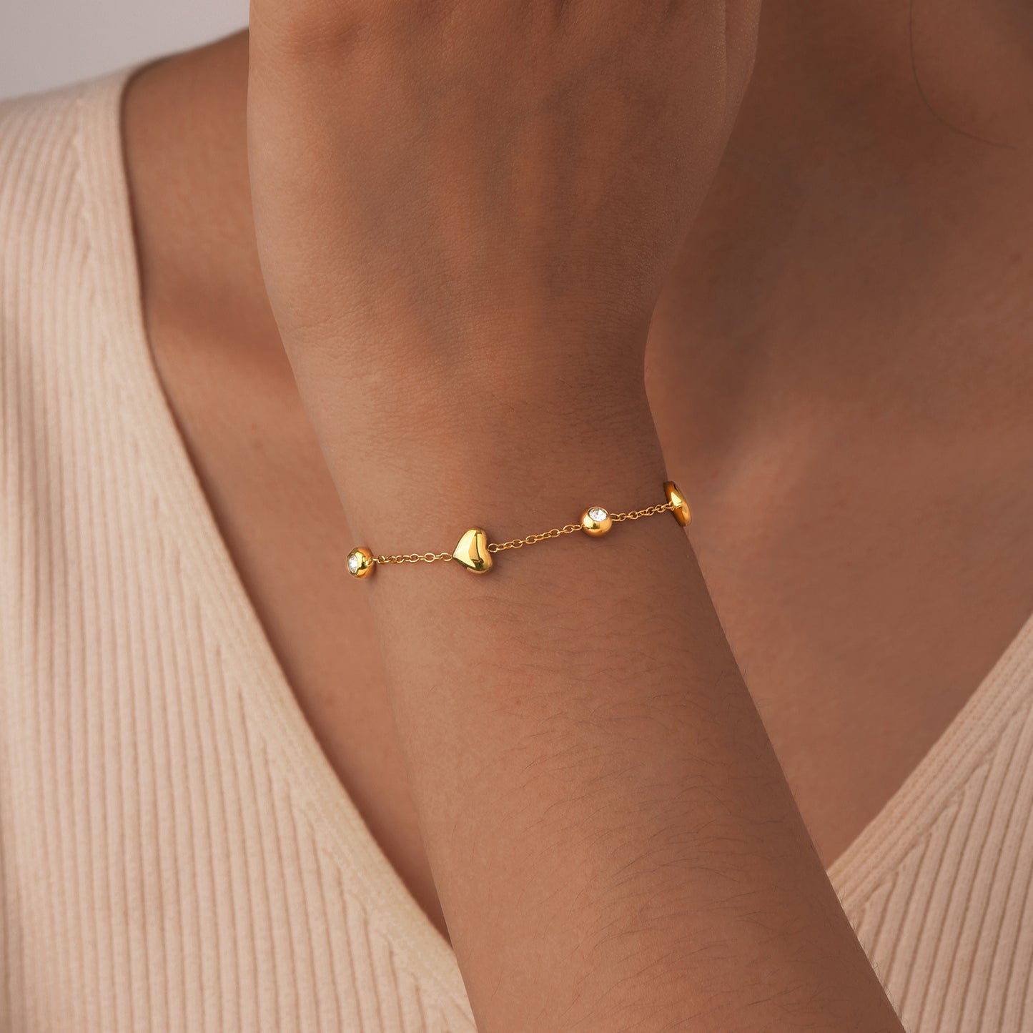 Dainty Heart CZ Bracelet | 18K Gold Plated