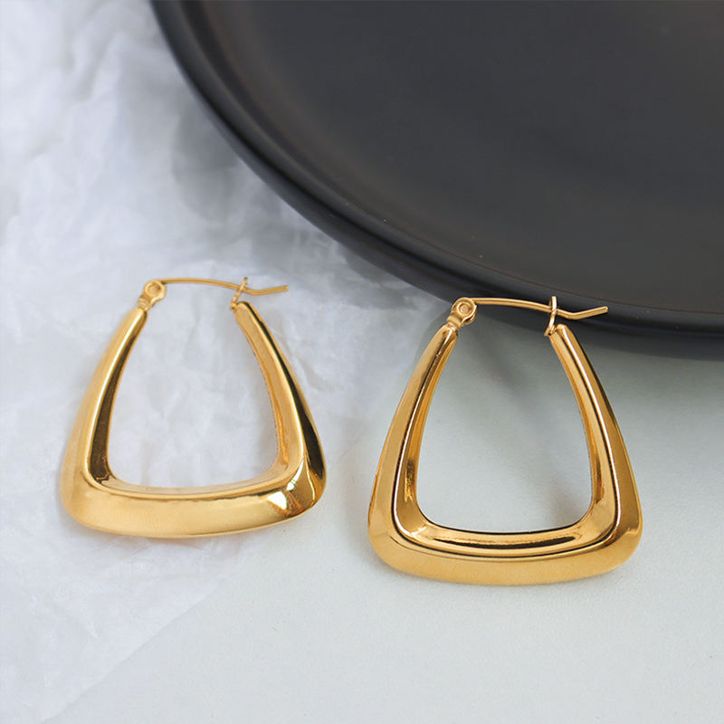 Thick Triangle 18K Gold Plated Hoop Earrings