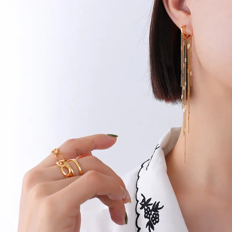 Hollow Heart Shape Tassel Earrings