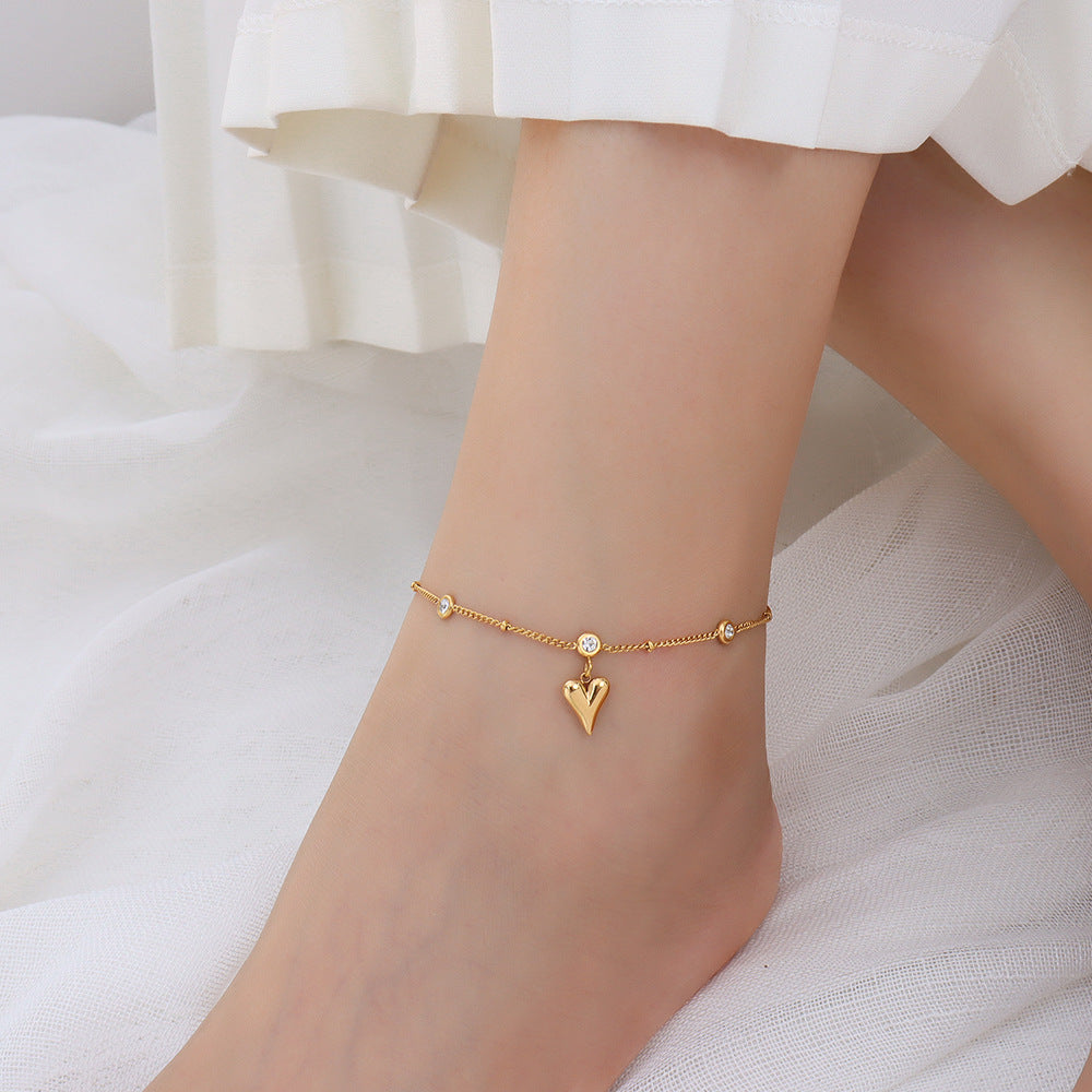 Heart Charm CZ Anklet | 18K Gold Plated